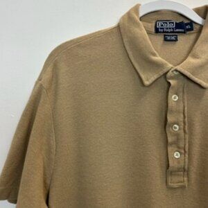 Vintage Polo Ralph Lauren Tan Linen Polo Shirt Short Sleeve XL